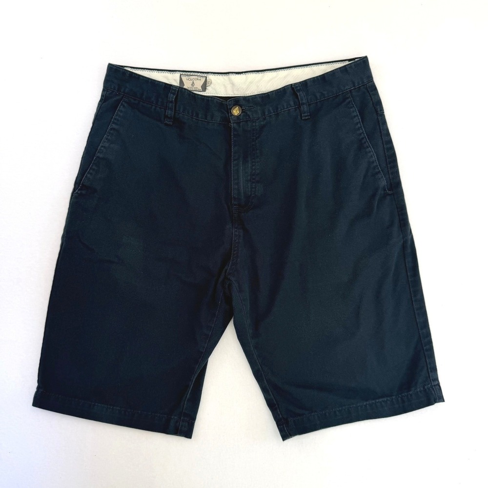 Volcom Mens Chino Shorts Navy Blue Flat Front Size 34 Casual Skateboarding